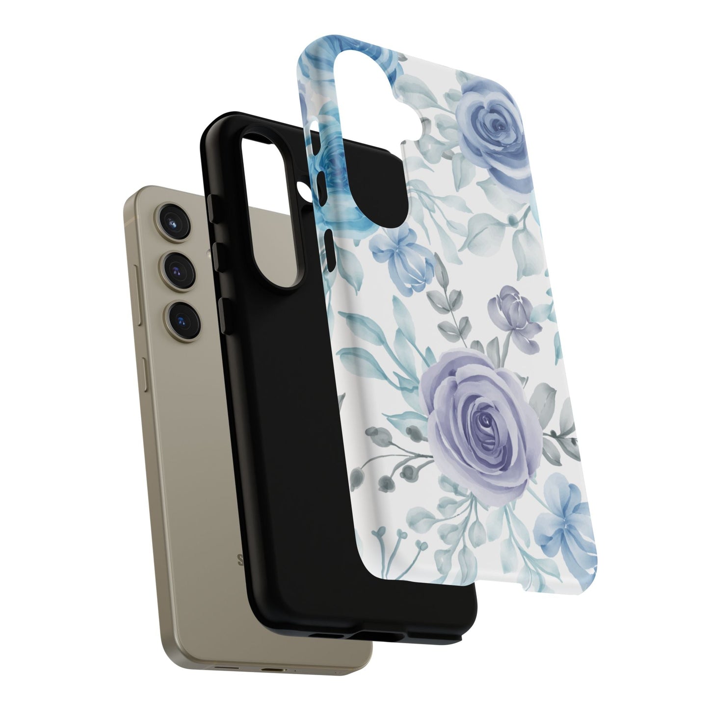 Elegant Blue & Violet Roses Samsung Galaxy Case – Artistic Floral Design for Stylish Protection - BOGO Cases