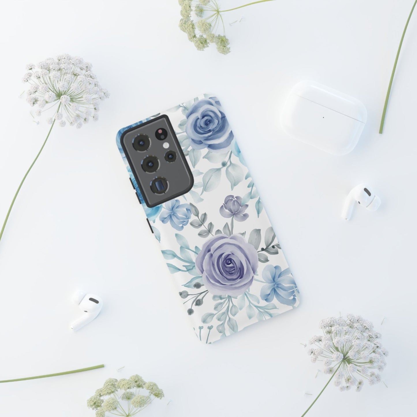 Elegant Blue & Violet Roses Samsung Galaxy Case – Artistic Floral Design for Stylish Protection - BOGO Cases