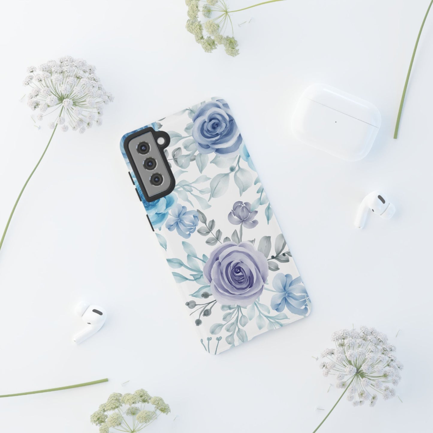 Elegant Blue & Violet Roses Samsung Galaxy Case – Artistic Floral Design for Stylish Protection - BOGO Cases