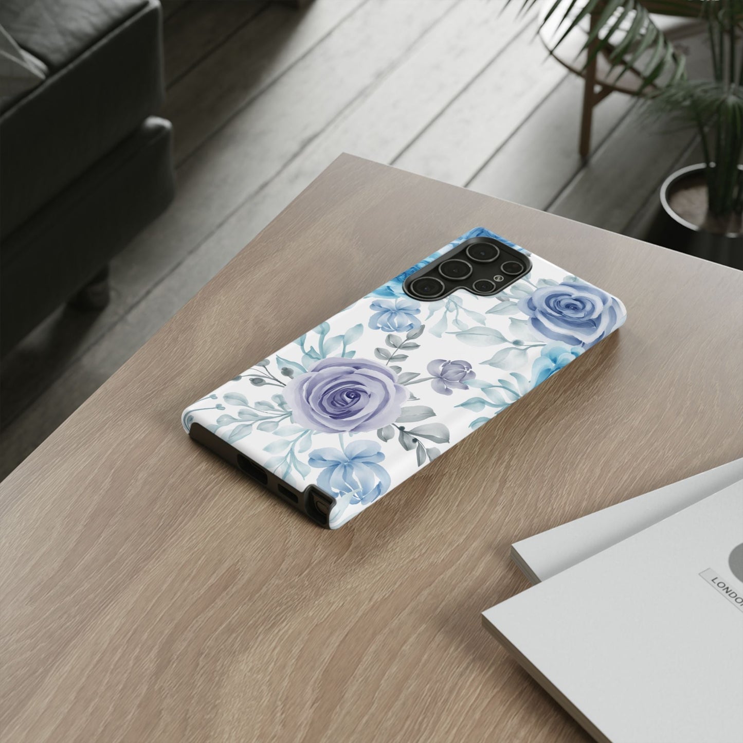 Elegant Blue & Violet Roses Samsung Galaxy Case – Artistic Floral Design for Stylish Protection - BOGO Cases