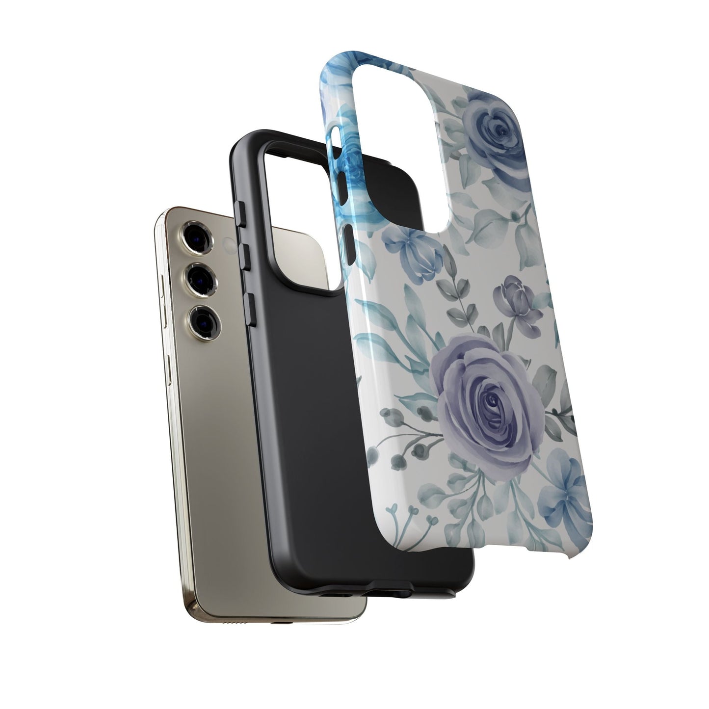 Elegant Blue & Violet Roses Samsung Galaxy Case – Artistic Floral Design for Stylish Protection - BOGO Cases