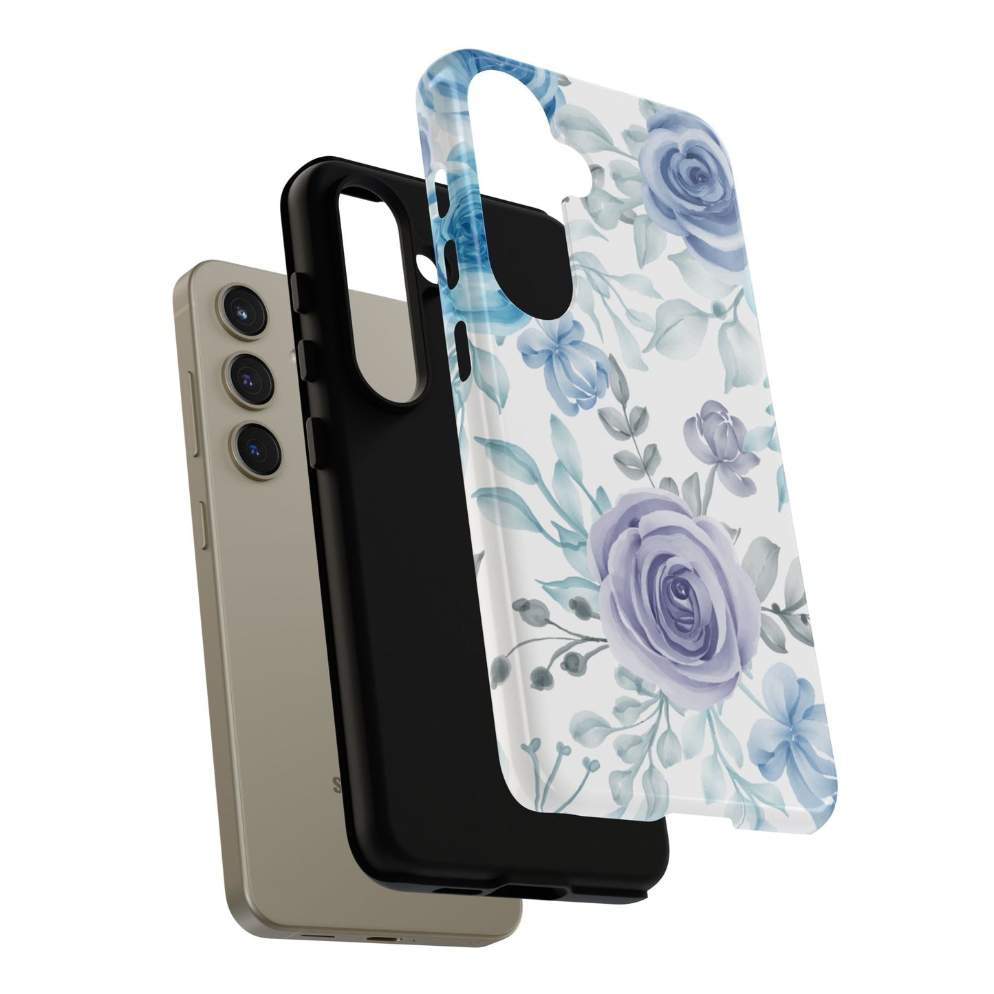 Elegant Blue & Violet Roses Samsung Galaxy Case – Artistic Floral Design for Stylish Protection - BOGO Cases