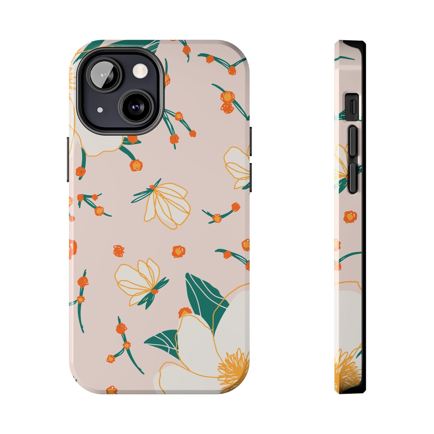 Elegant Magnolia Blossom Tough iPhone Case – Soft Blush Background, Shock - Resistant Design - BOGO Cases
