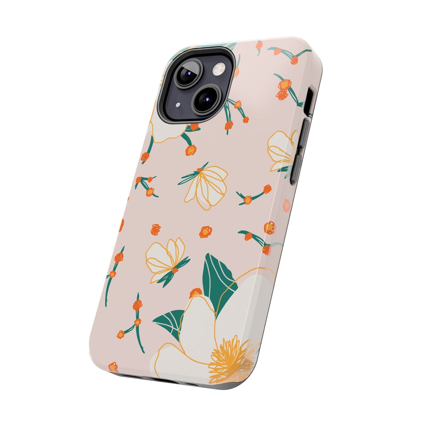 Elegant Magnolia Blossom Tough iPhone Case – Soft Blush Background, Shock - Resistant Design - BOGO Cases