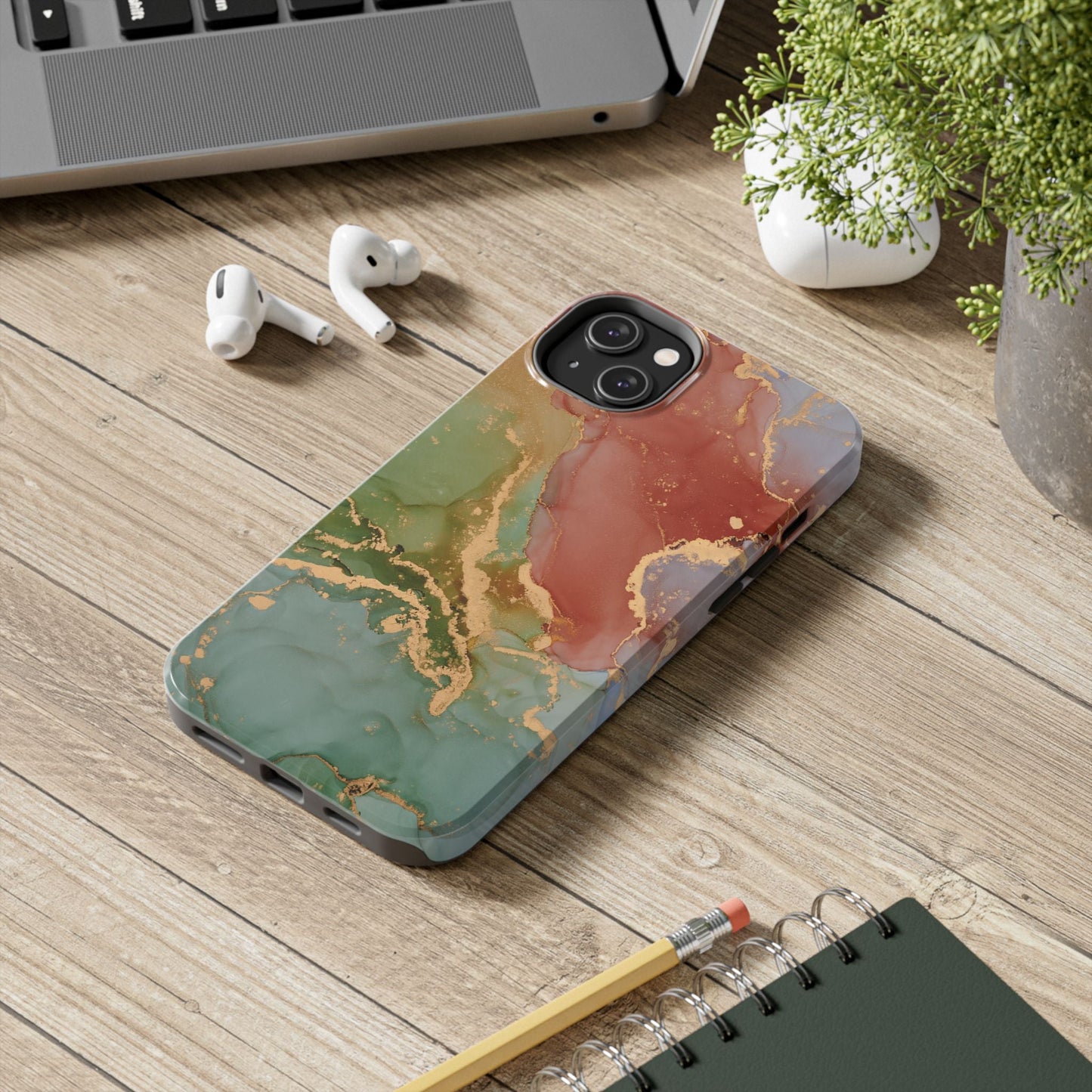 Emerald Orange Marble iPhone Case - Green Marble Case with Luxe Gold Swirls - BOGO Cases