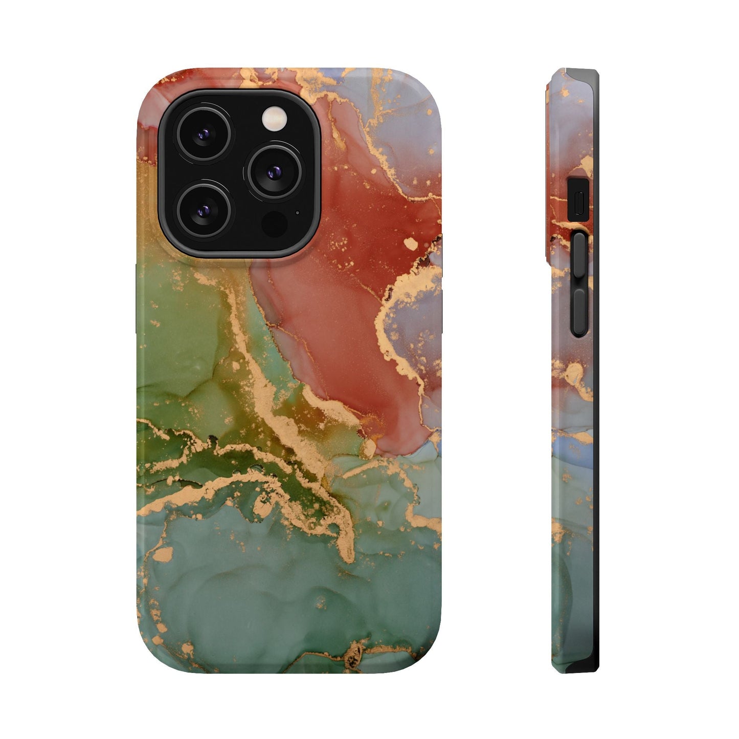 Emerald Orange Marble MagSafe Case - Green Marble with Luxe Gold Swirls for iPhone - BOGO Cases