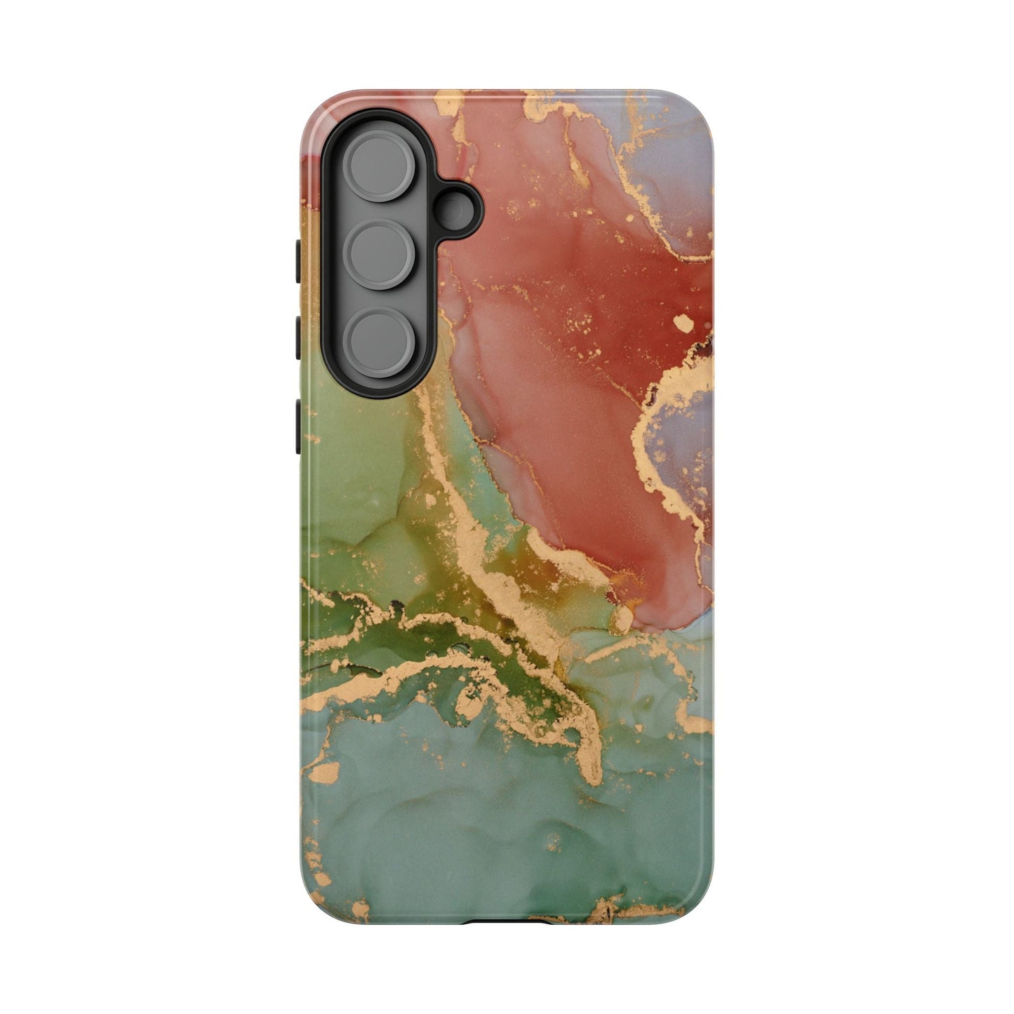 Emerald Orange Marble Samsung Galaxy Case - Green Marble Case with Luxe Gold Swirls - BOGO Cases
