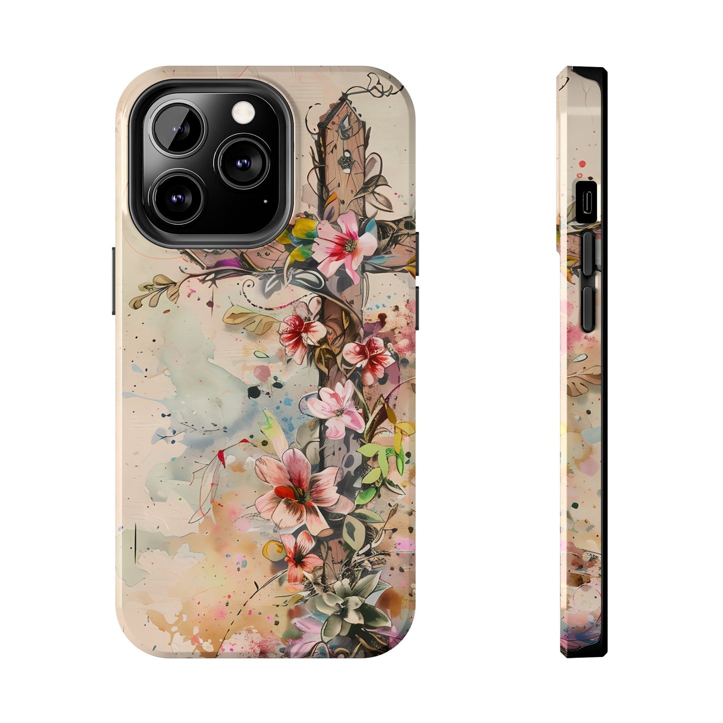 Floral Cross Watercolor - iPhone Case, Christian Art & Protective Design - BOGO Cases