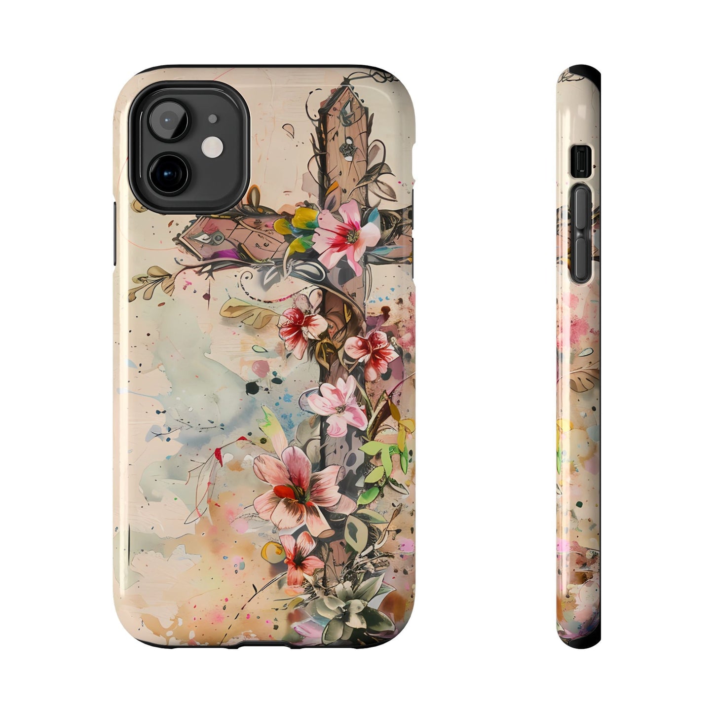 Floral Cross Watercolor - iPhone Case, Christian Art & Protective Design - BOGO Cases