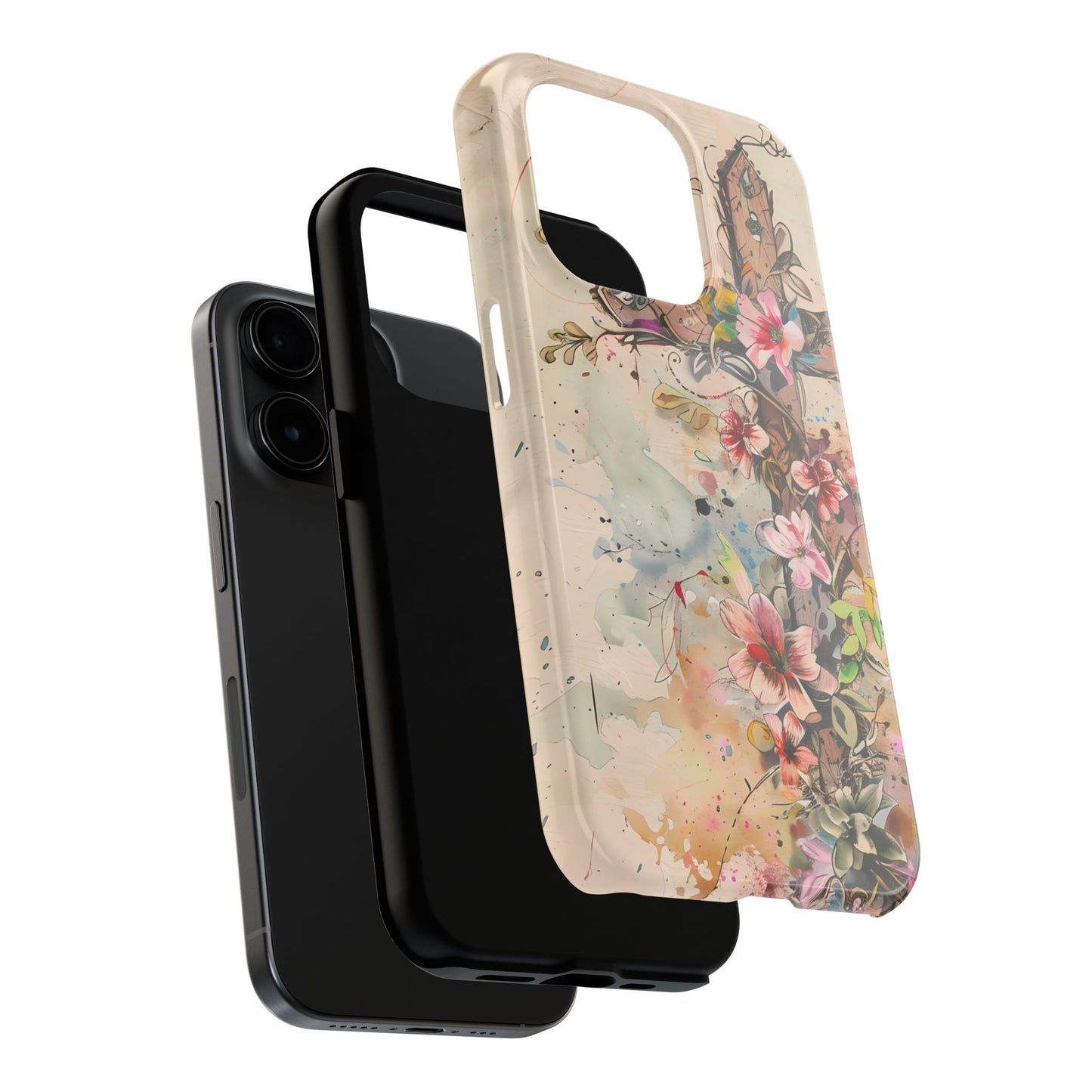 Floral Cross Watercolor - iPhone Case, Christian Art & Protective Design - BOGO Cases