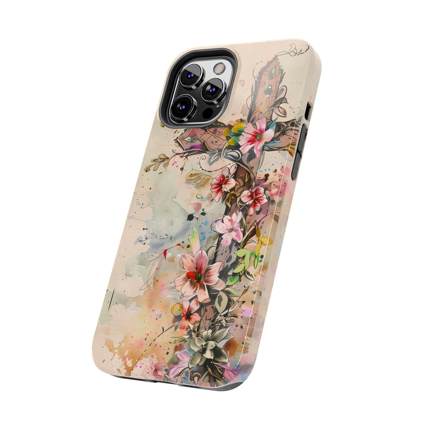 Floral Cross Watercolor - iPhone Case, Christian Art & Protective Design - BOGO Cases