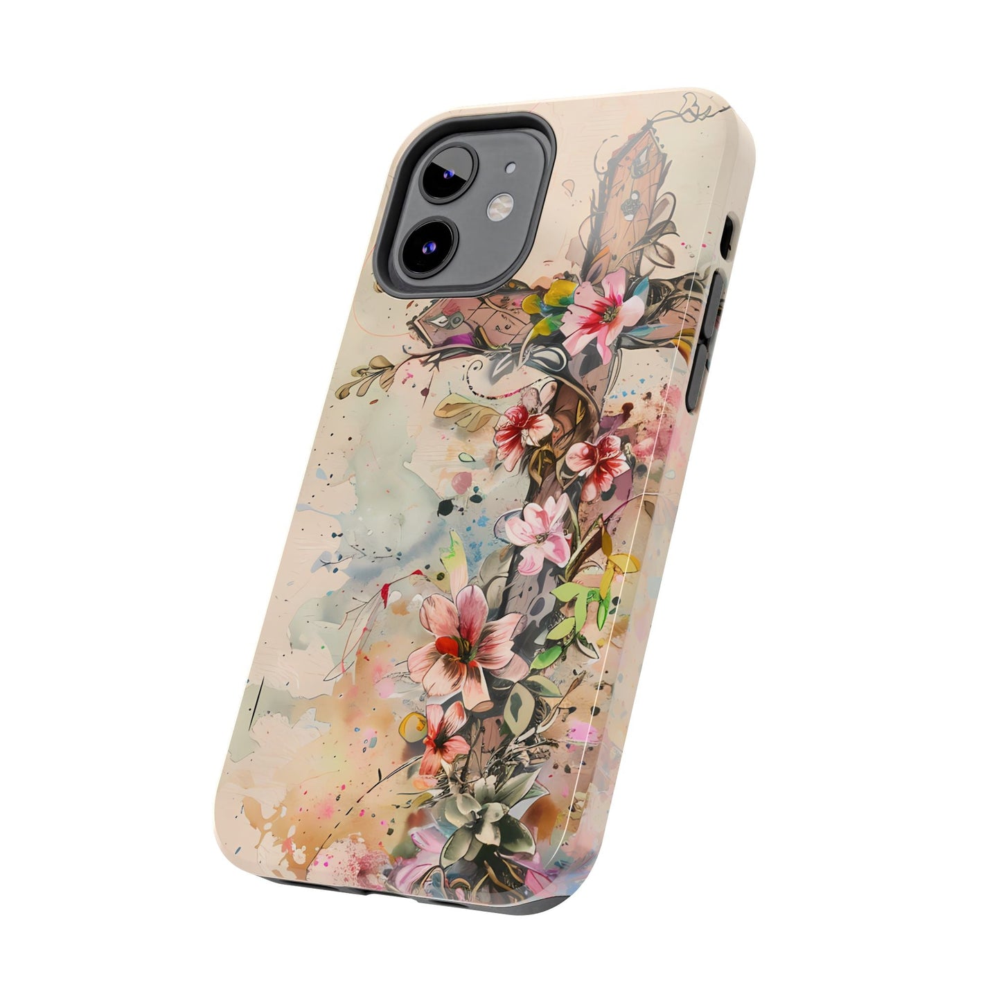 Floral Cross Watercolor - iPhone Case, Christian Art & Protective Design - BOGO Cases