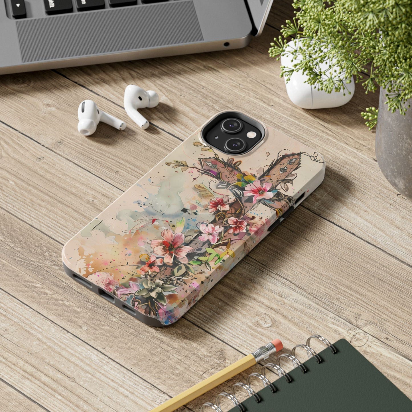 Floral Cross Watercolor - iPhone Case, Christian Art & Protective Design - BOGO Cases