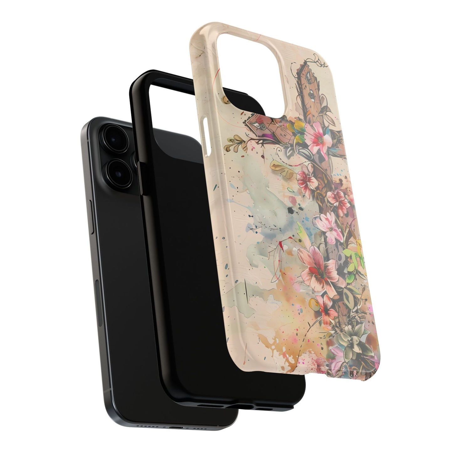Floral Cross Watercolor - iPhone Case, Christian Art & Protective Design - BOGO Cases