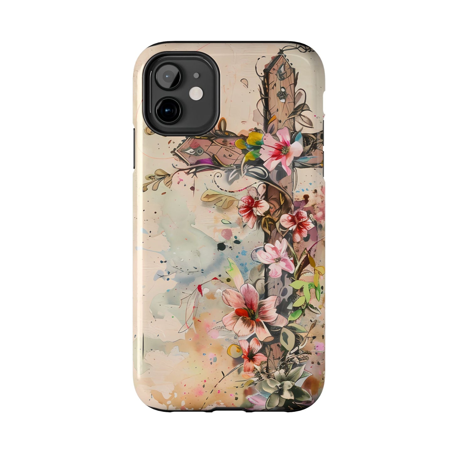 Floral Cross Watercolor - iPhone Case, Christian Art & Protective Design - BOGO Cases
