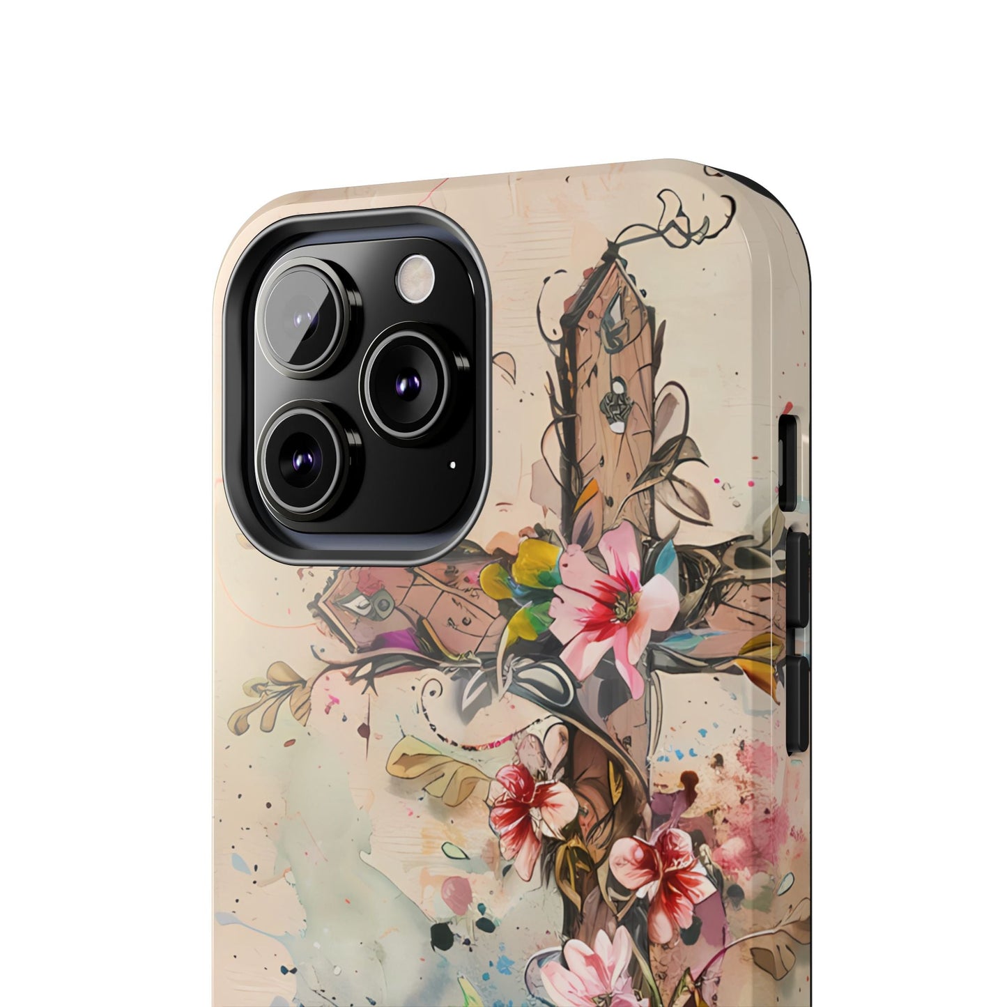 Floral Cross Watercolor - iPhone Case, Christian Art & Protective Design - BOGO Cases