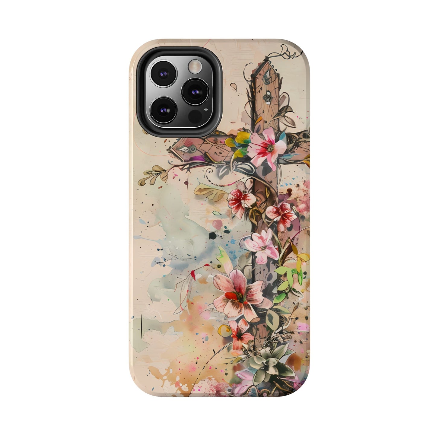 Floral Cross Watercolor - iPhone Case, Christian Art & Protective Design - BOGO Cases