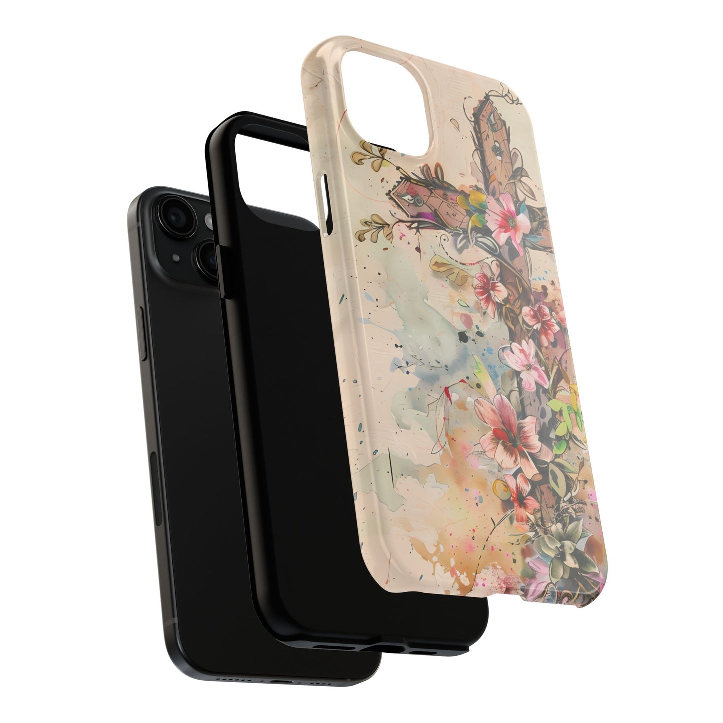 Floral Cross Watercolor - iPhone Case, Christian Art & Protective Design - BOGO Cases