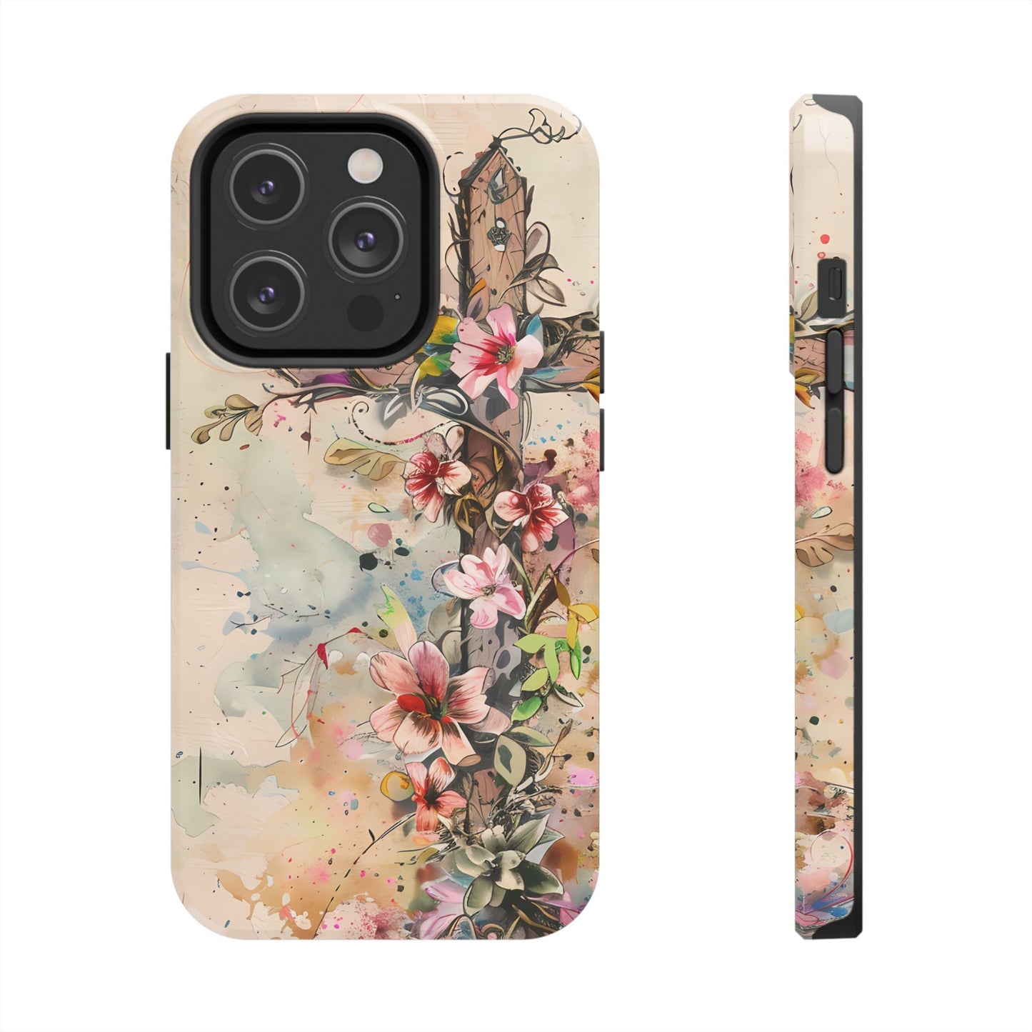 Floral Cross Watercolor - iPhone Case, Christian Art & Protective Design - BOGO Cases