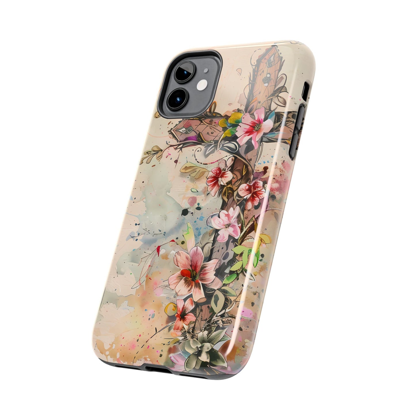 Floral Cross Watercolor - iPhone Case, Christian Art & Protective Design - BOGO Cases