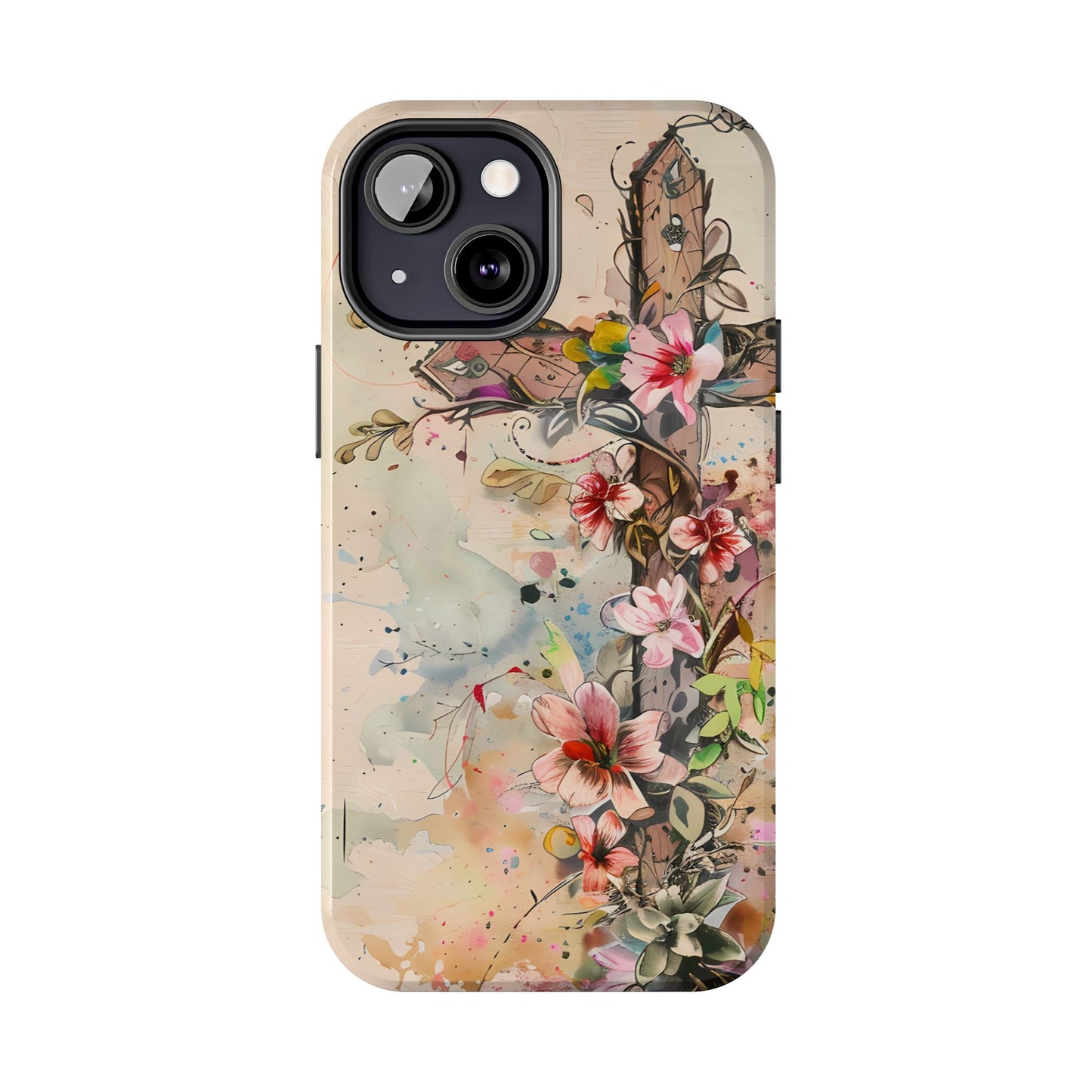 Floral Cross Watercolor - iPhone Case, Christian Art & Protective Design - BOGO Cases