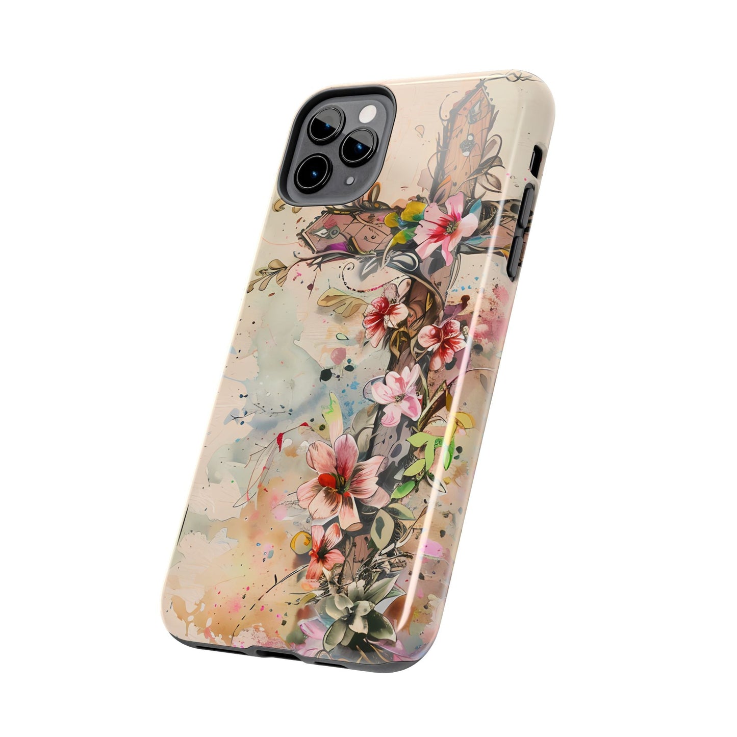 Floral Cross Watercolor - iPhone Case, Christian Art & Protective Design - BOGO Cases