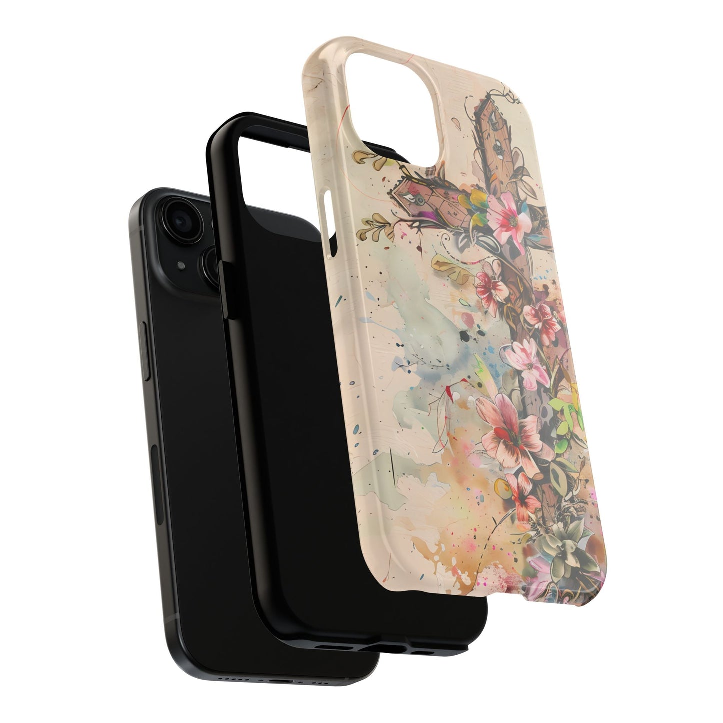 Floral Cross Watercolor - iPhone Case, Christian Art & Protective Design - BOGO Cases