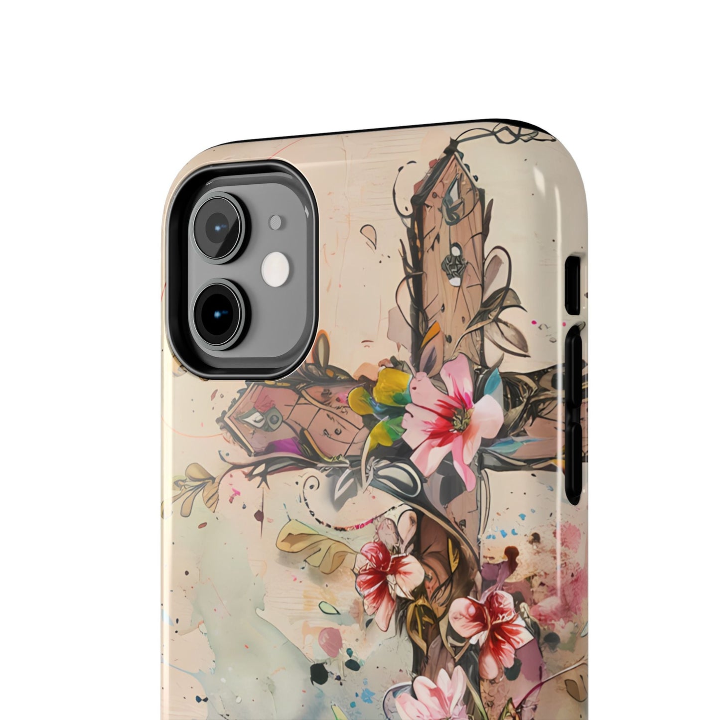 Floral Cross Watercolor - iPhone Case, Christian Art & Protective Design - BOGO Cases