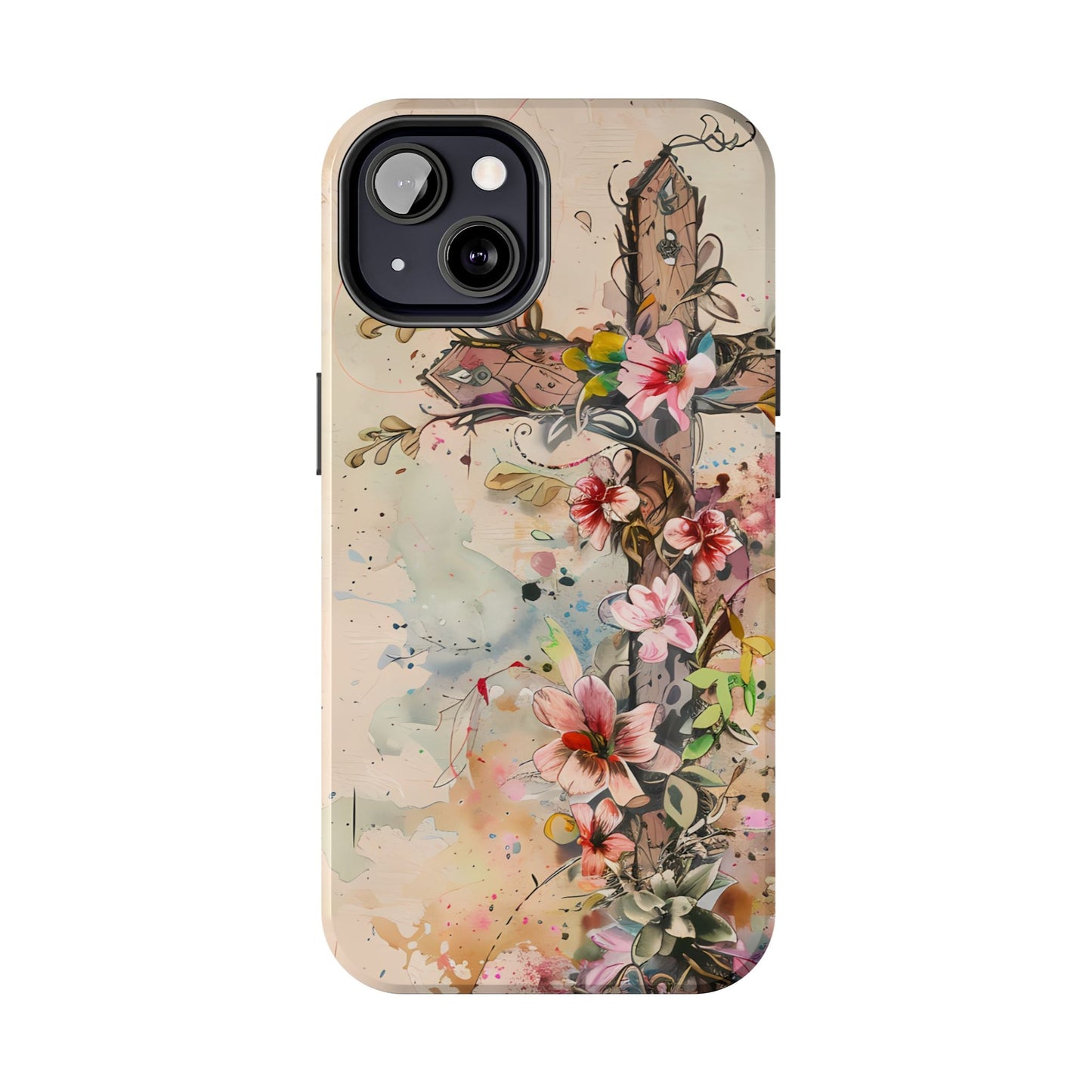 Floral Cross Watercolor - iPhone Case, Christian Art & Protective Design - BOGO Cases