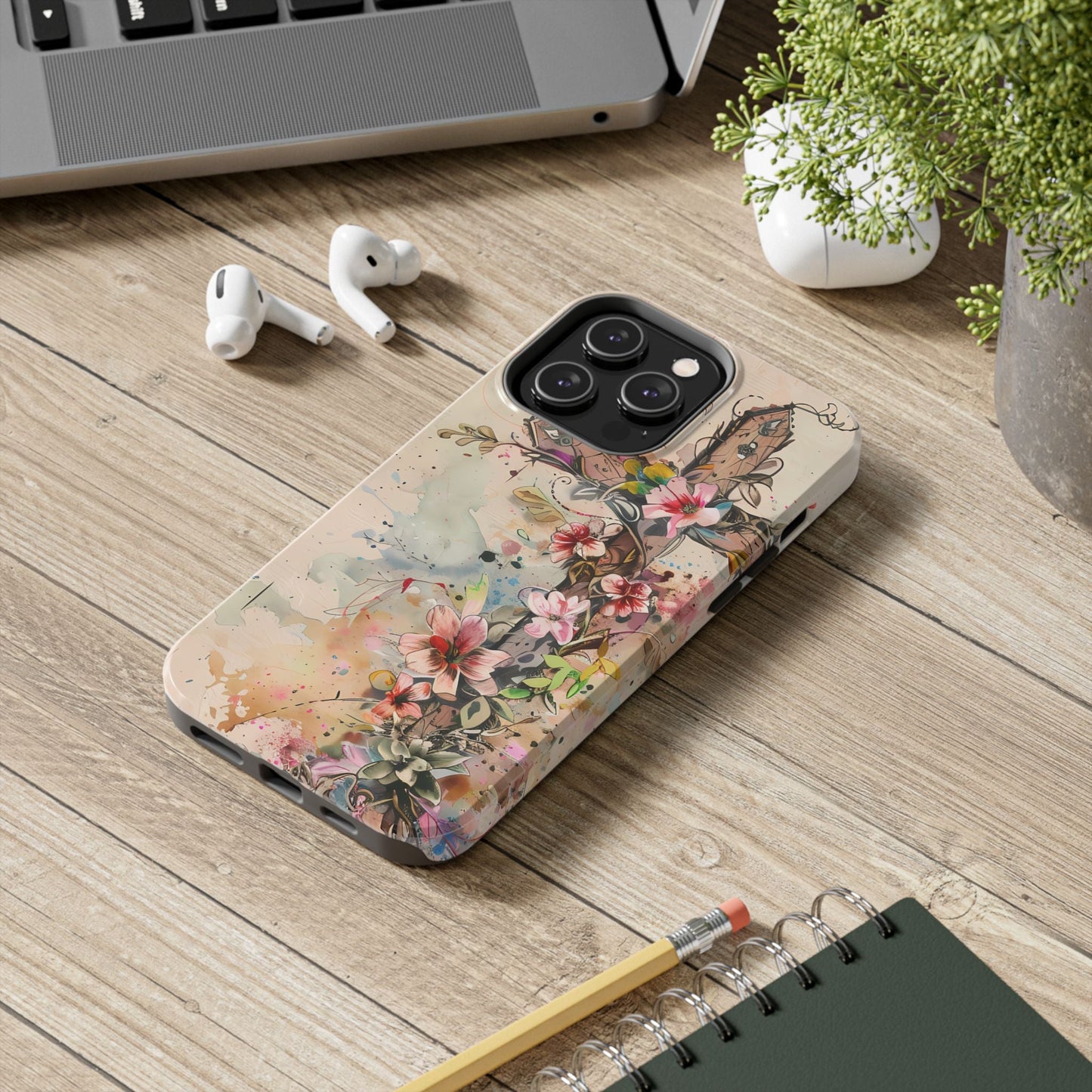 Floral Cross Watercolor - iPhone Case, Christian Art & Protective Design - BOGO Cases