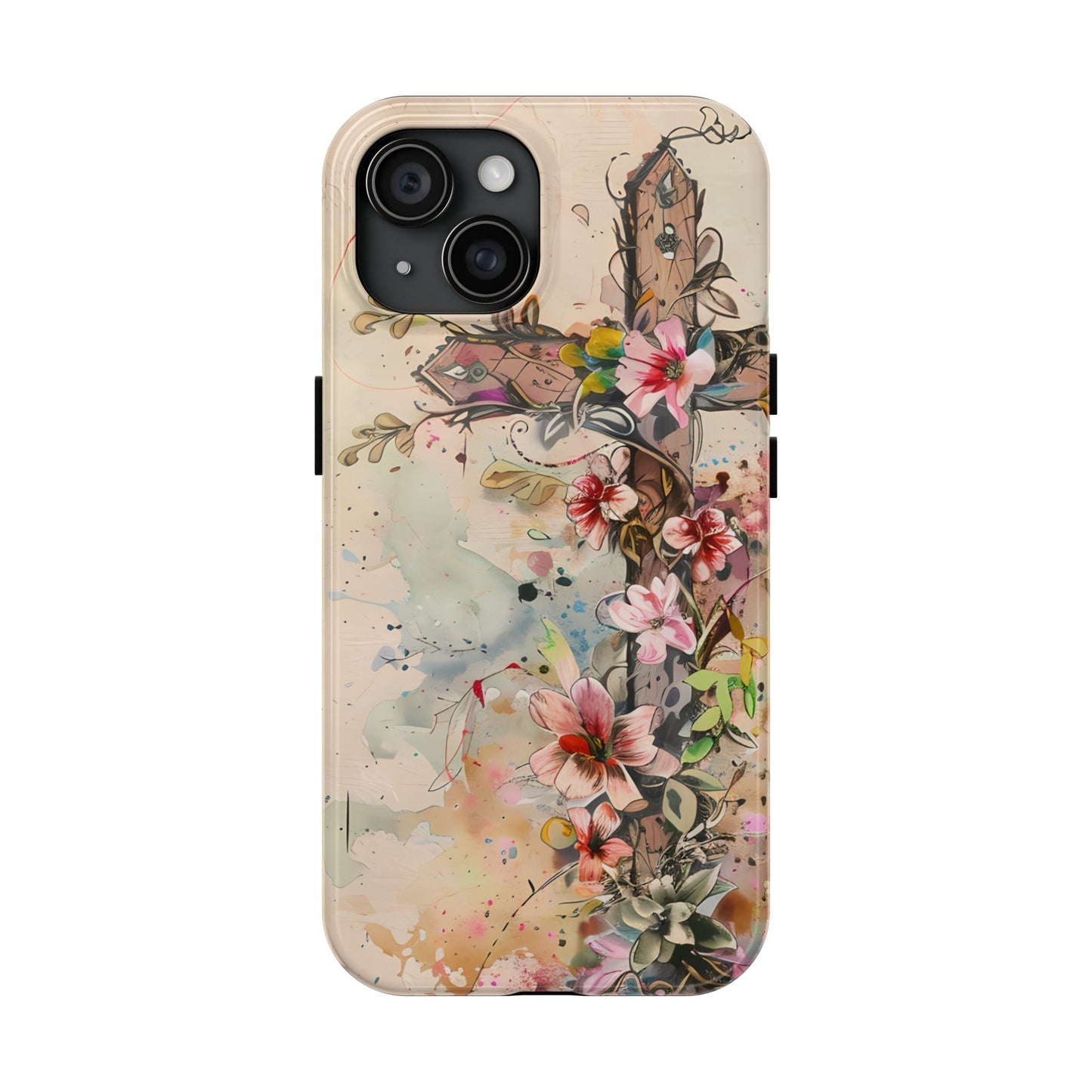 Floral Cross Watercolor - iPhone Case, Christian Art & Protective Design - BOGO Cases