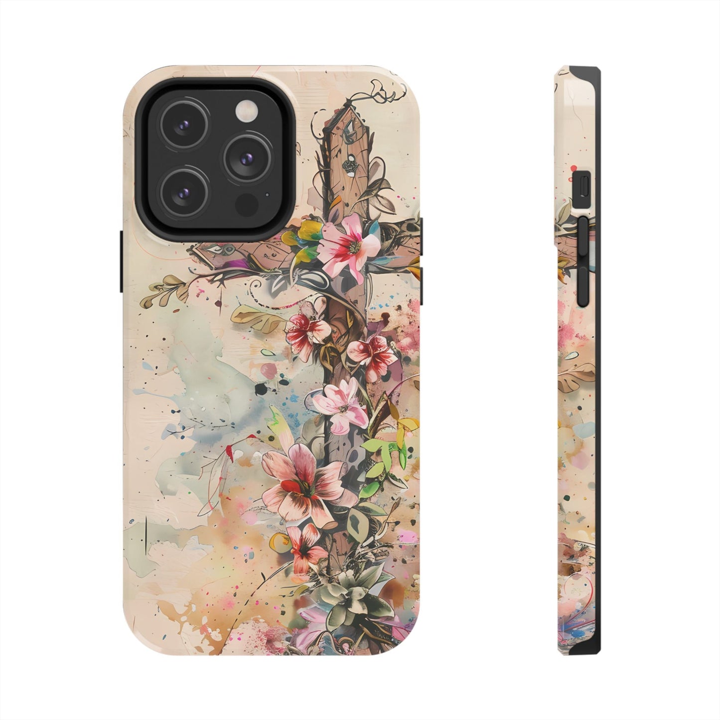 Floral Cross Watercolor - iPhone Case, Christian Art & Protective Design - BOGO Cases