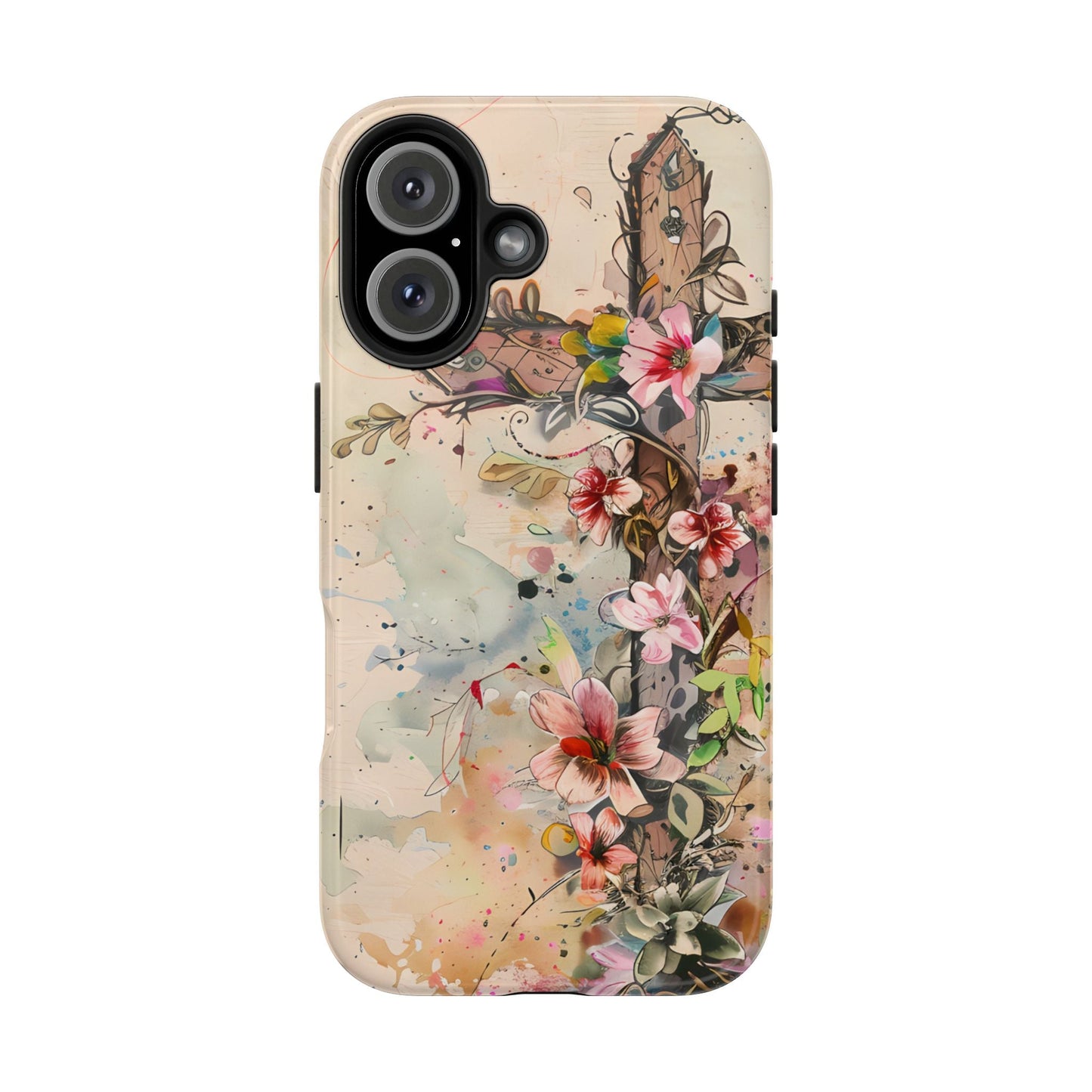Floral Cross Watercolor - iPhone Case, Christian Art & Protective Design - BOGO Cases