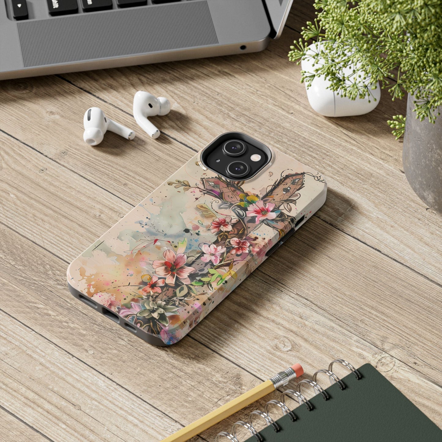 Floral Cross Watercolor - iPhone Case, Christian Art & Protective Design - BOGO Cases