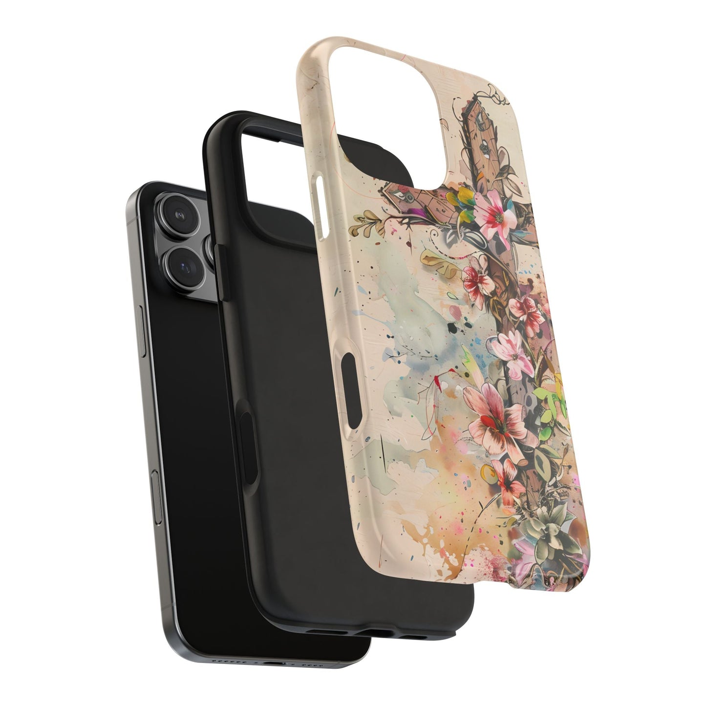 Floral Cross Watercolor - iPhone Case, Christian Art & Protective Design - BOGO Cases