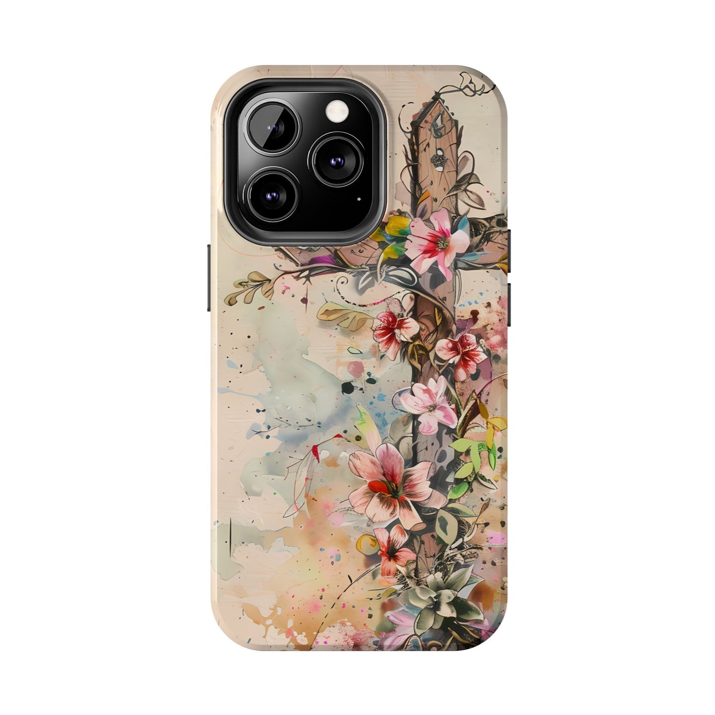 Floral Cross Watercolor - iPhone Case, Christian Art & Protective Design - BOGO Cases