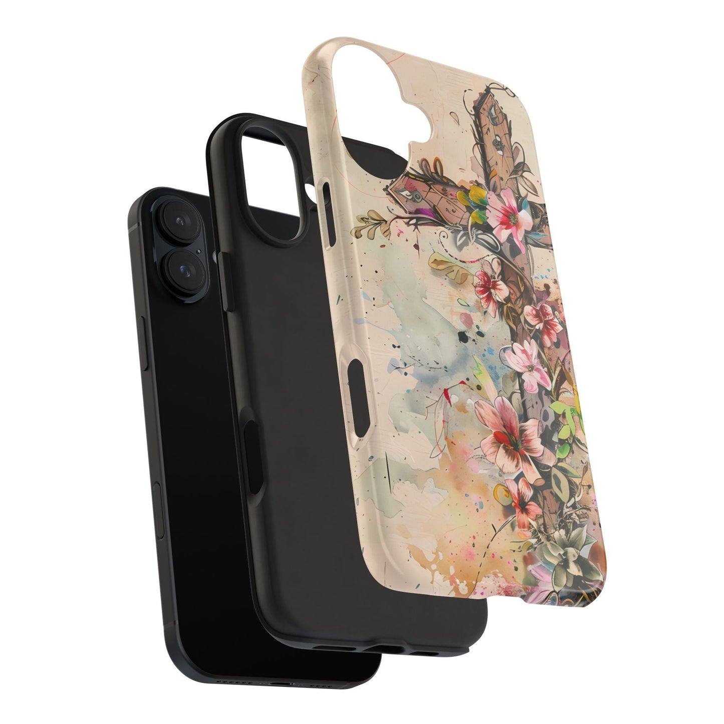 Floral Cross Watercolor - iPhone Case, Christian Art & Protective Design - BOGO Cases