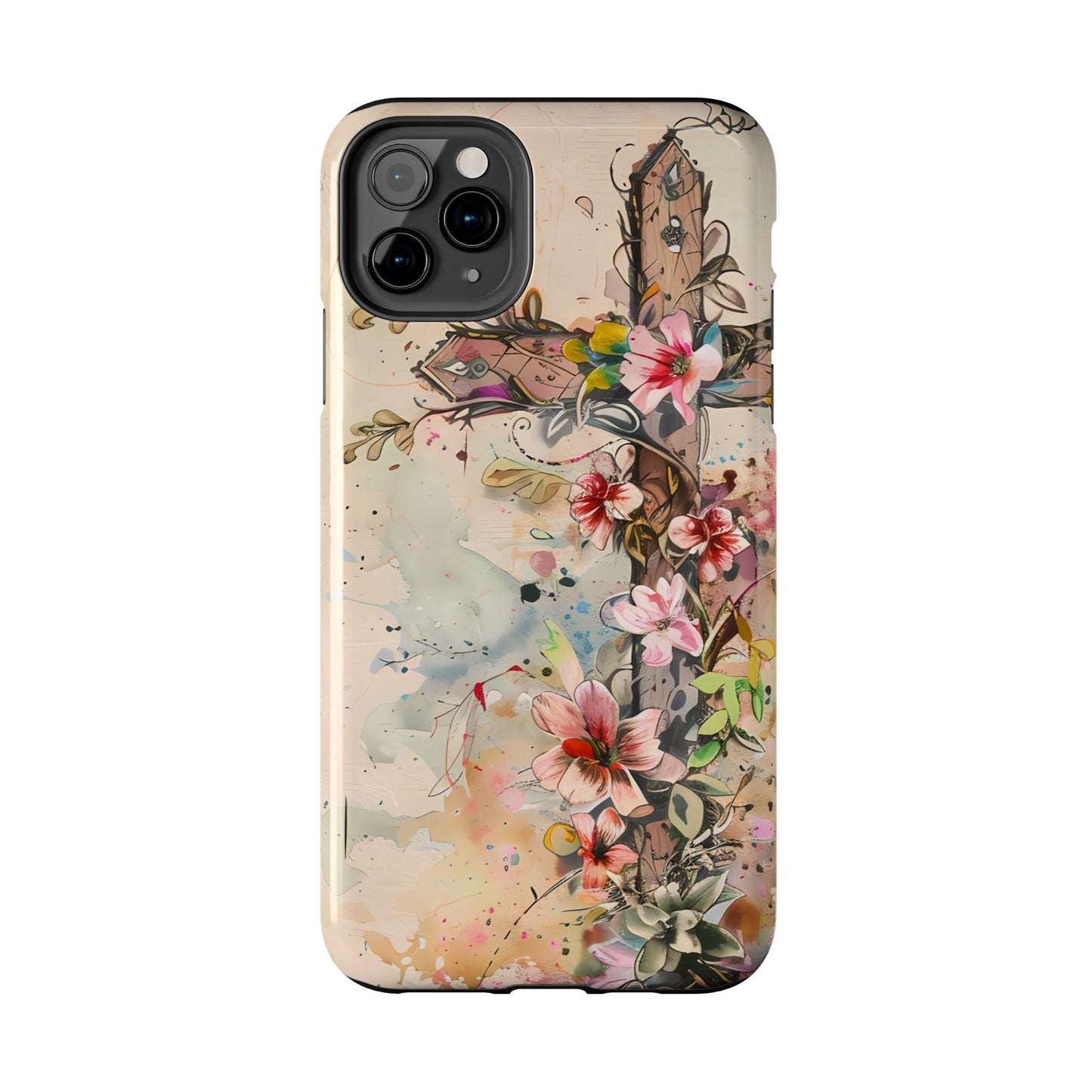 Floral Cross Watercolor - iPhone Case, Christian Art & Protective Design - BOGO Cases