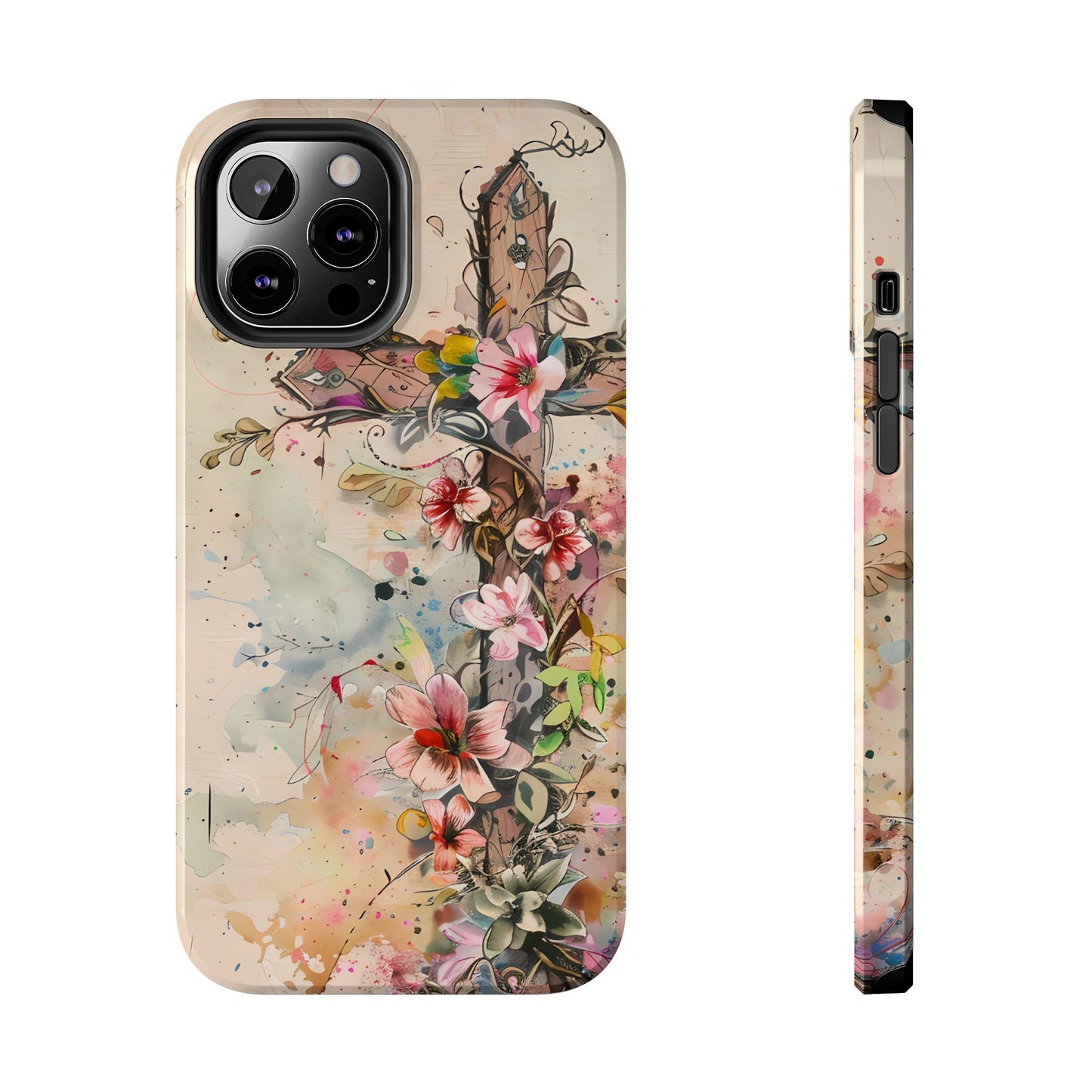 Floral Cross Watercolor - iPhone Case, Christian Art & Protective Design - BOGO Cases