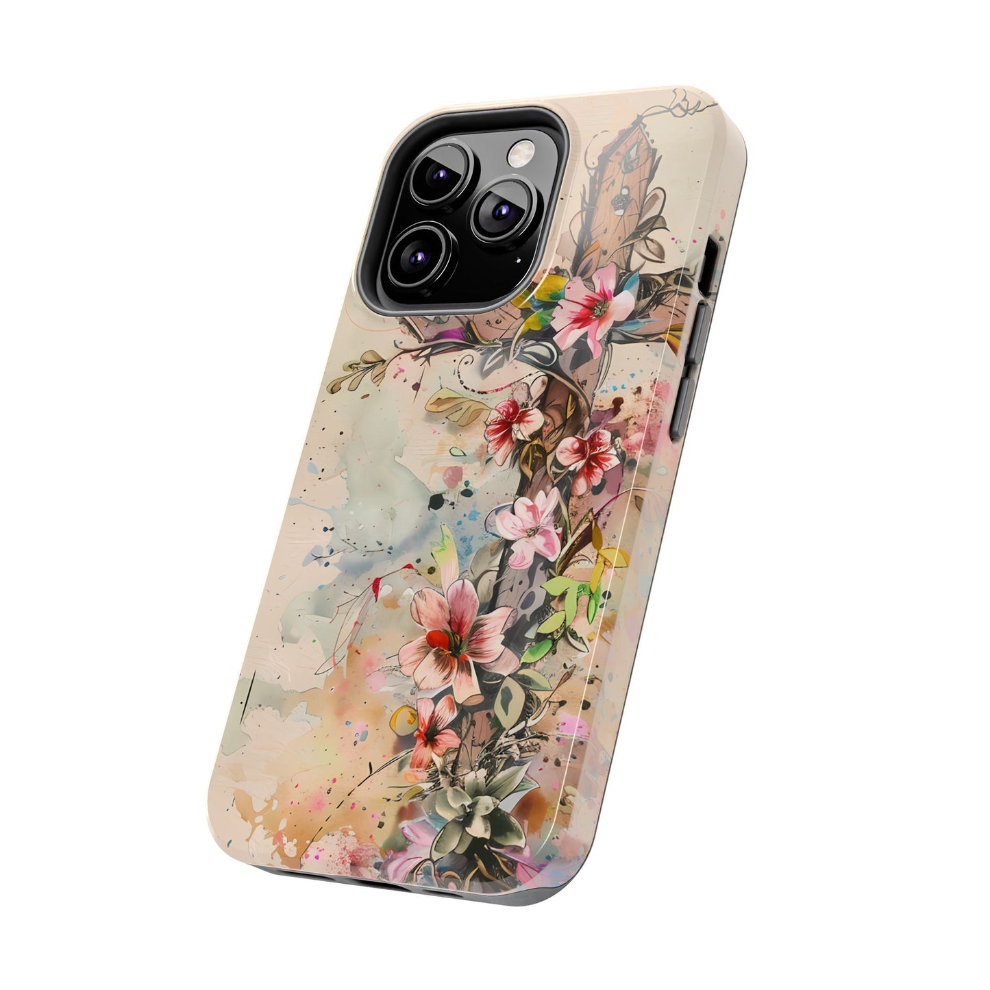 Floral Cross Watercolor - iPhone Case, Christian Art & Protective Design - BOGO Cases