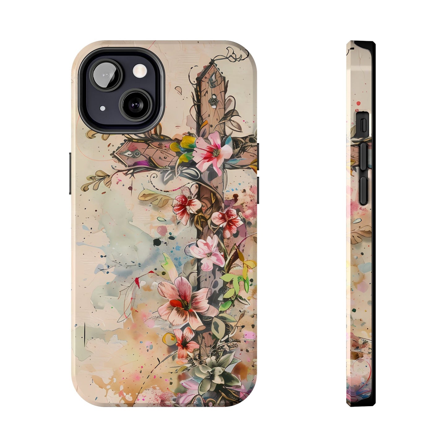 Floral Cross Watercolor - iPhone Case, Christian Art & Protective Design - BOGO Cases