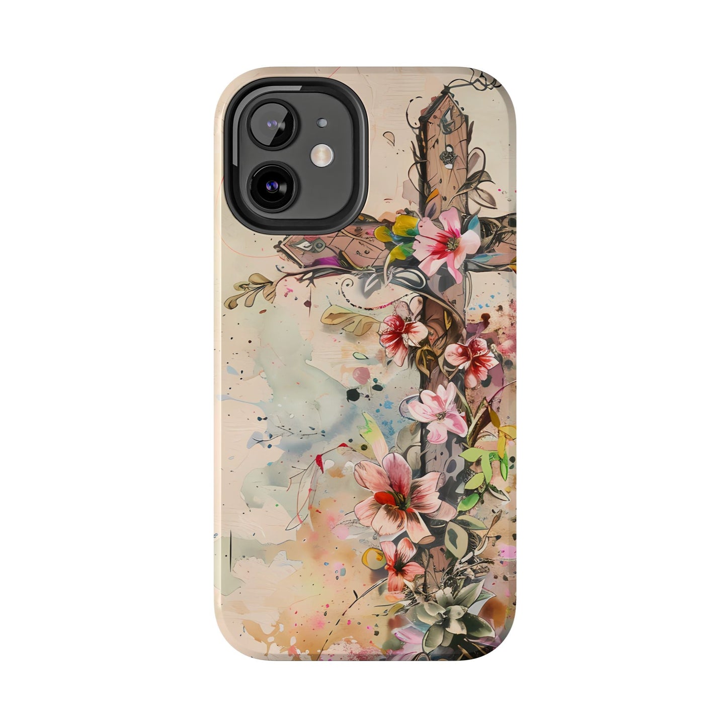 Floral Cross Watercolor - iPhone Case, Christian Art & Protective Design - BOGO Cases
