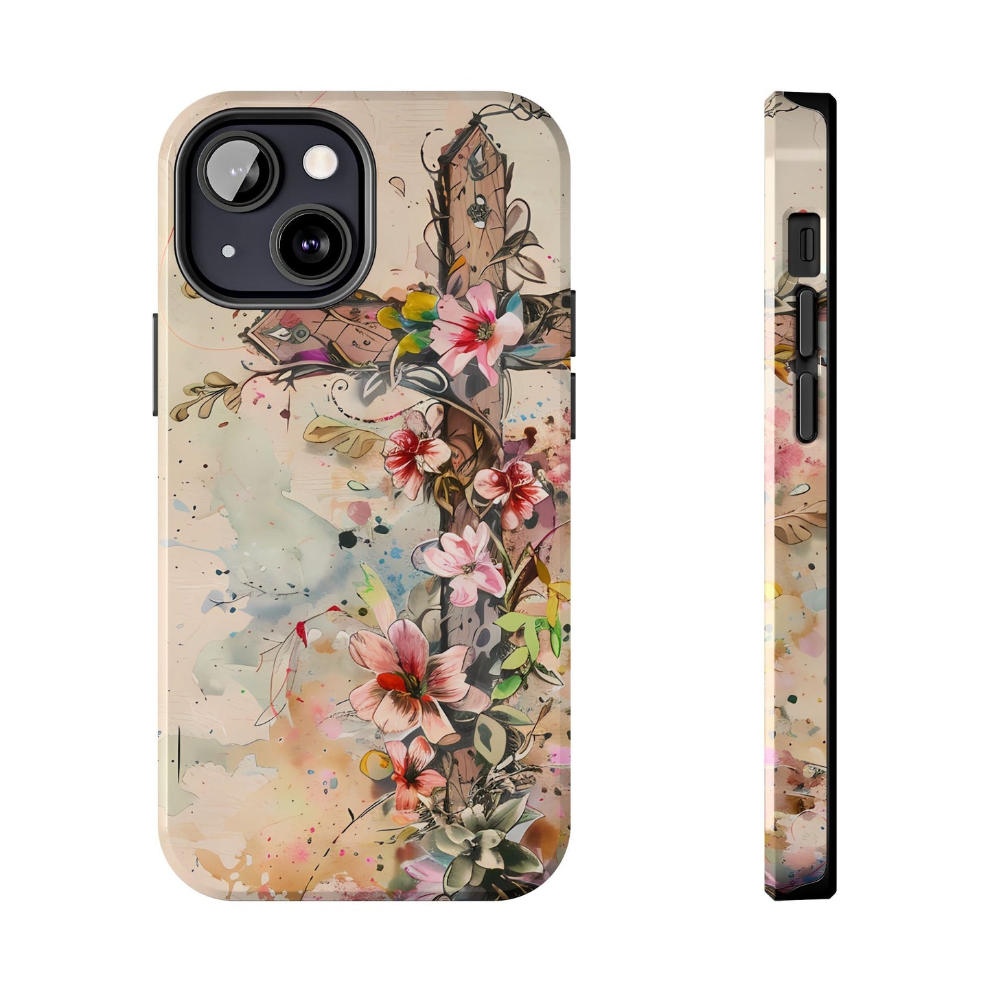 Floral Cross Watercolor - iPhone Case, Christian Art & Protective Design - BOGO Cases