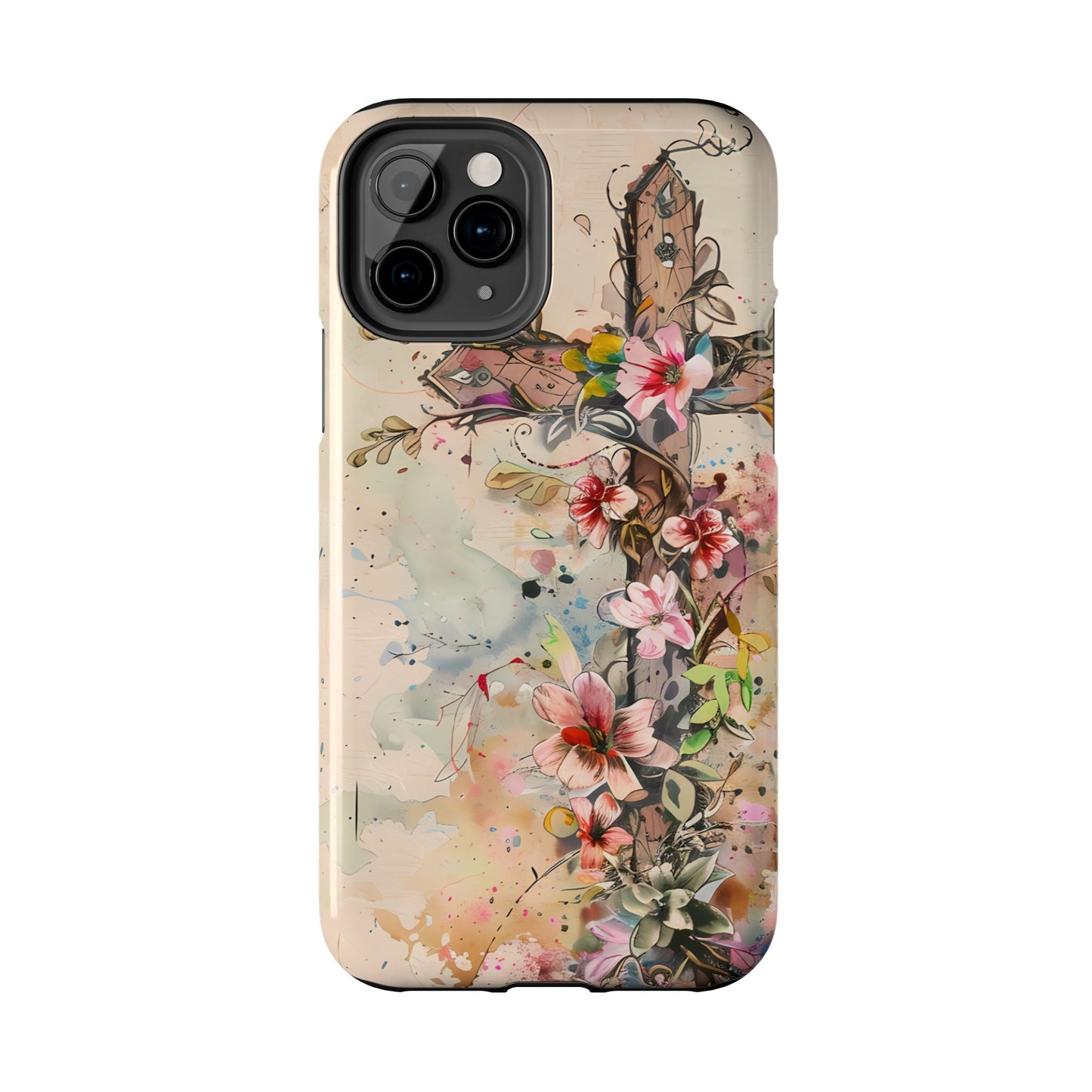 Floral Cross Watercolor - iPhone Case, Christian Art & Protective Design - BOGO Cases