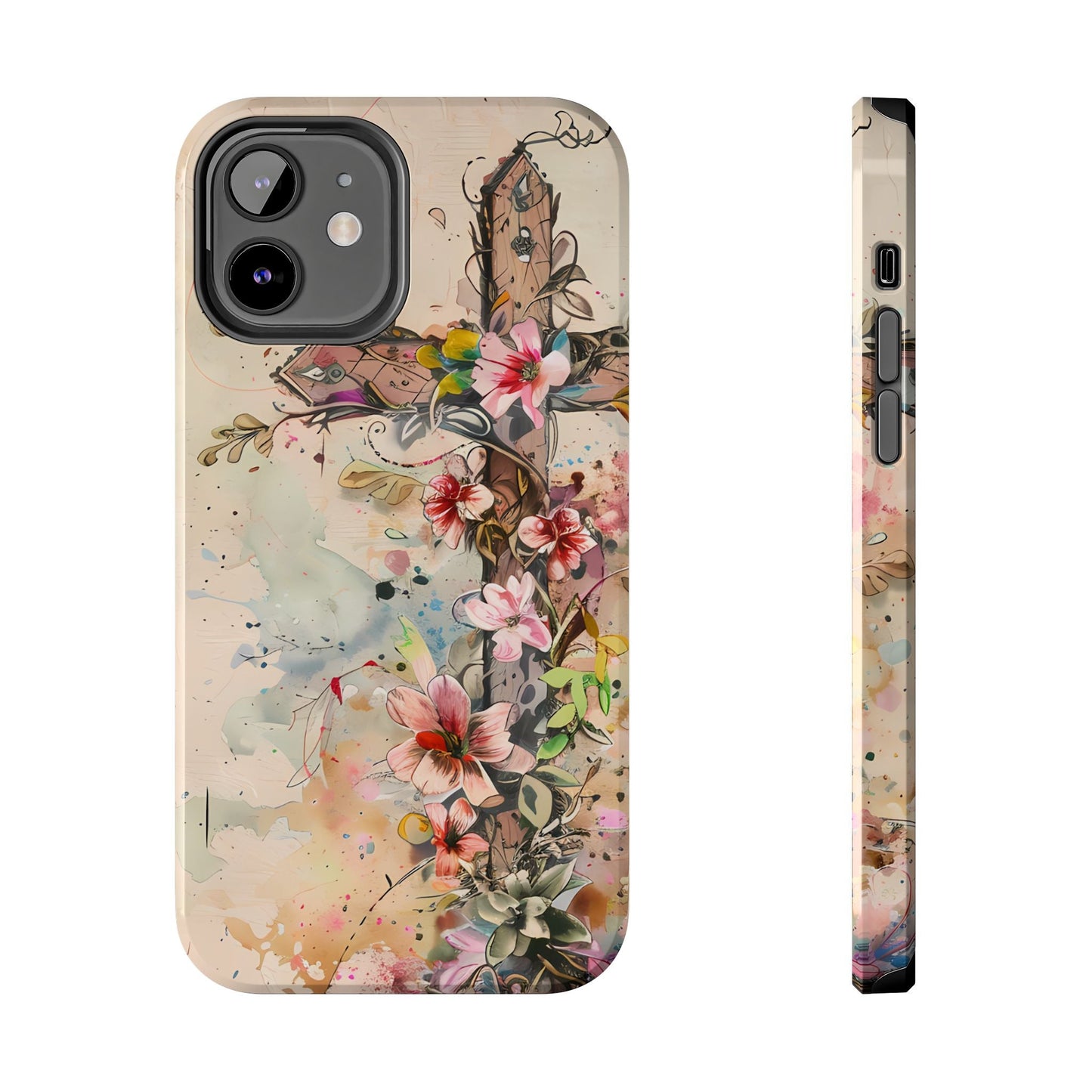 Floral Cross Watercolor - iPhone Case, Christian Art & Protective Design - BOGO Cases