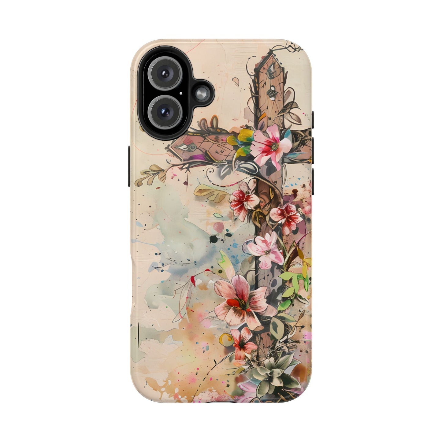 Floral Cross Watercolor - iPhone Case, Christian Art & Protective Design - BOGO Cases
