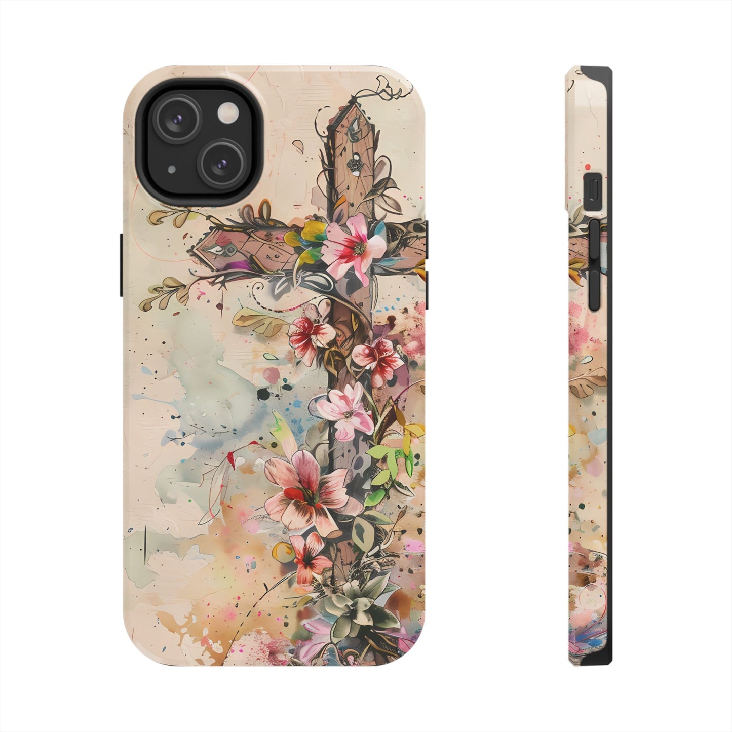 Floral Cross Watercolor - iPhone Case, Christian Art & Protective Design - BOGO Cases