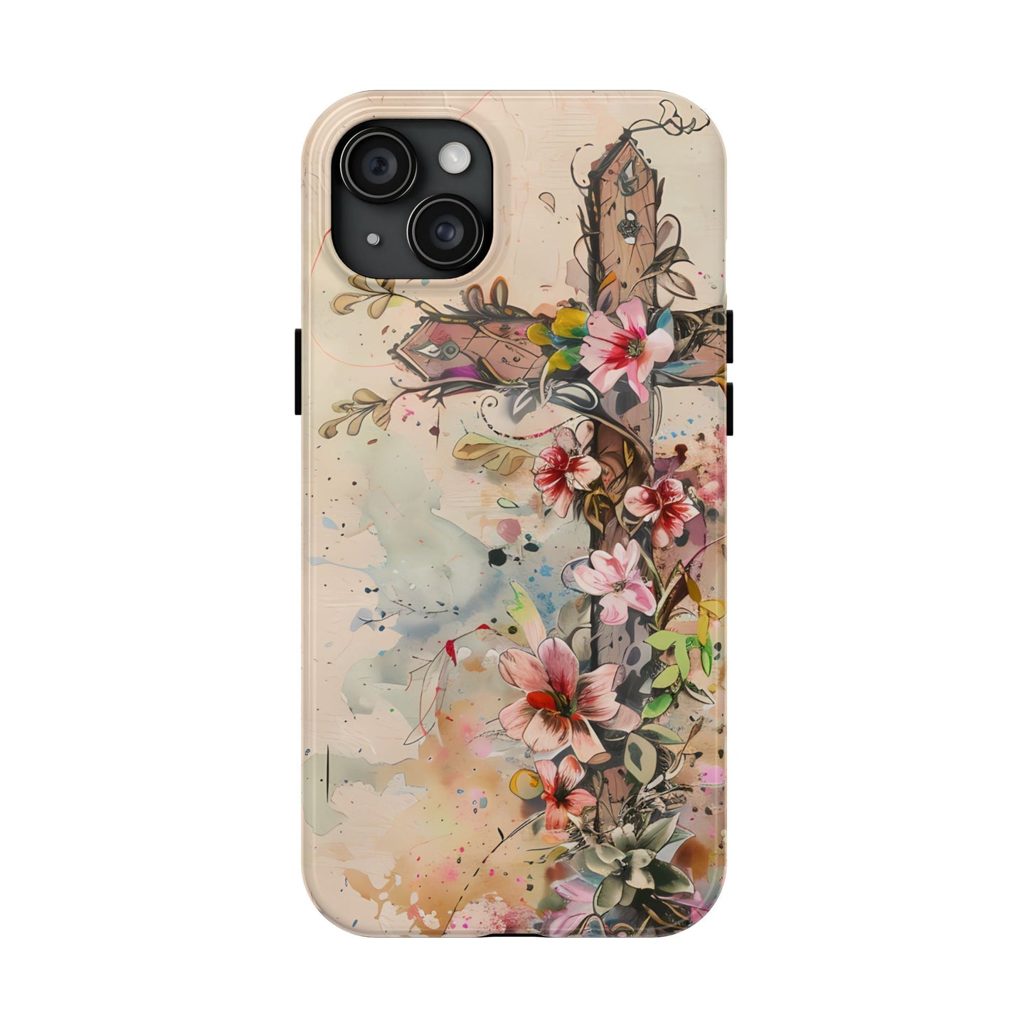 Floral Cross Watercolor - iPhone Case, Christian Art & Protective Design - BOGO Cases