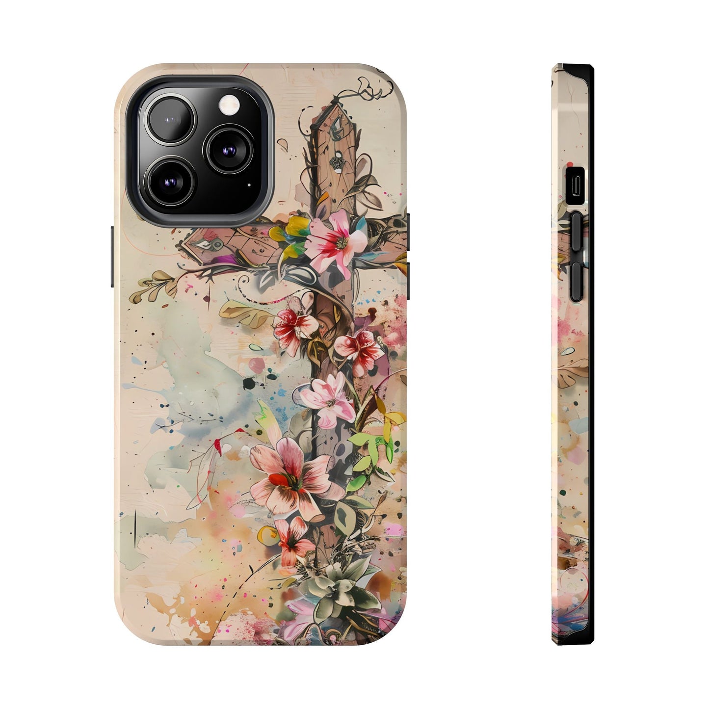 Floral Cross Watercolor - iPhone Case, Christian Art & Protective Design - BOGO Cases