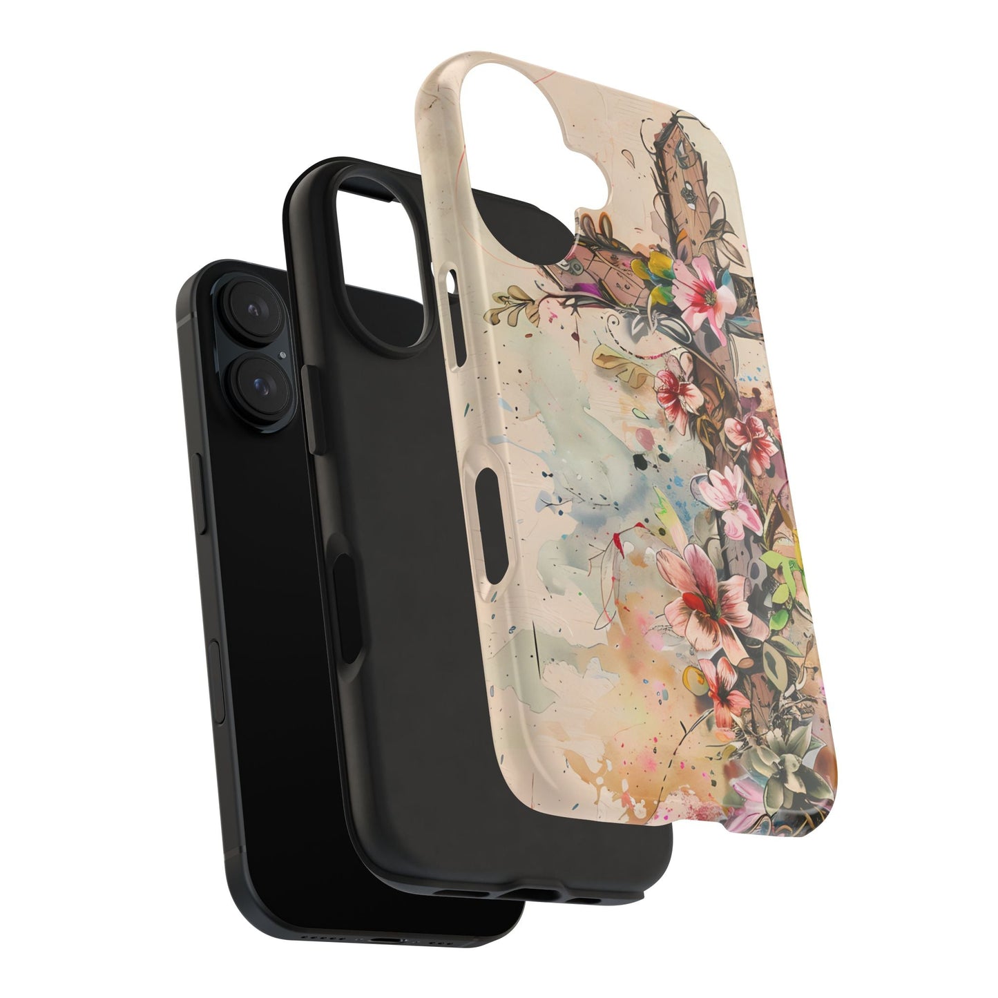 Floral Cross Watercolor - iPhone Case, Christian Art & Protective Design - BOGO Cases